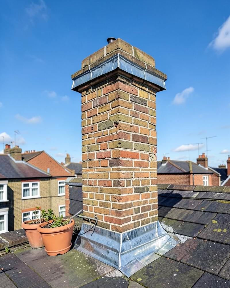 Repaired chimney stack with new lead flashing