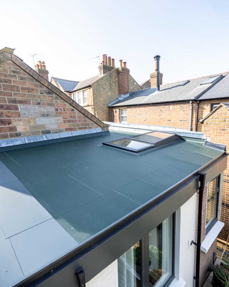 EPDM flat roof with skylight on a London home extension